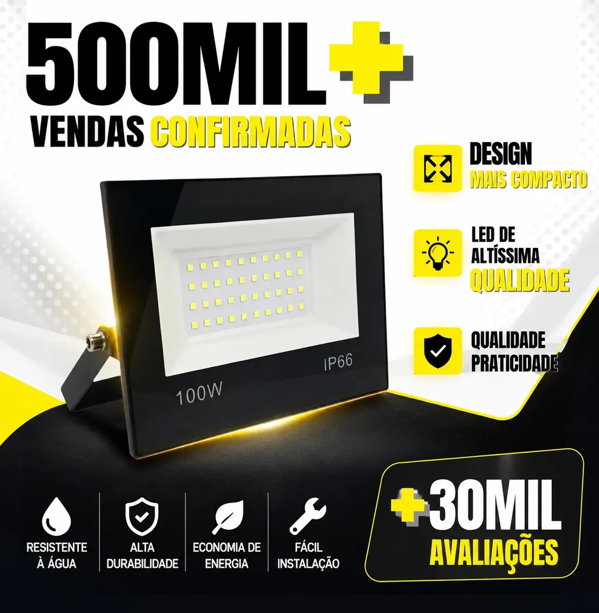Refletor Led 100w Smd Prova D´água Ip66 Holofote 6500 Luz Branca